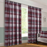 Braemar Tartan Check Tape Top Curtains Wine