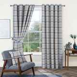 Hudson Woven Check Eyelet Curtains Blue