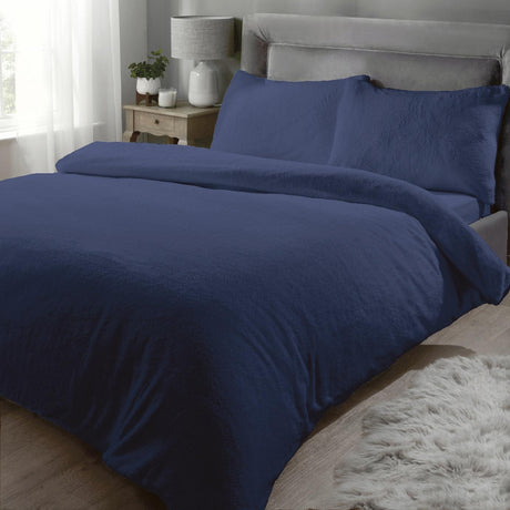 Teddy Fleece Duvet Cover Set Navy