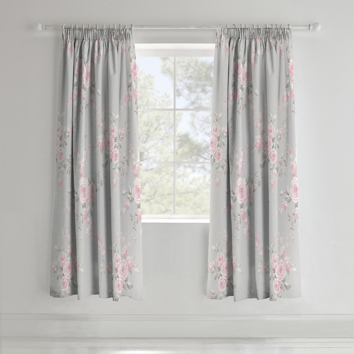 Canterbury Floral Tape Top Curtains Grey