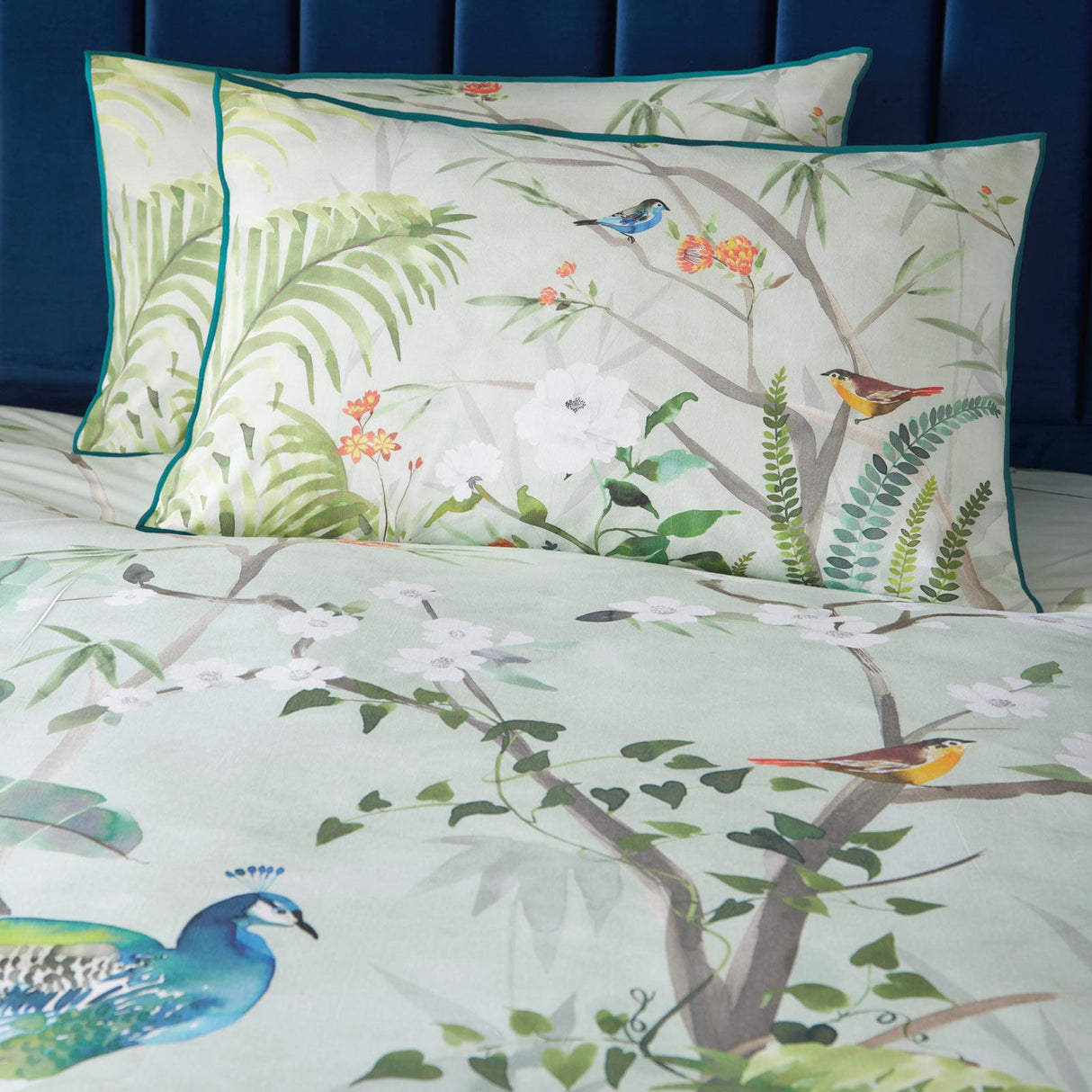 Peacock Jungle Cotton Sateen Duvet Cover Set