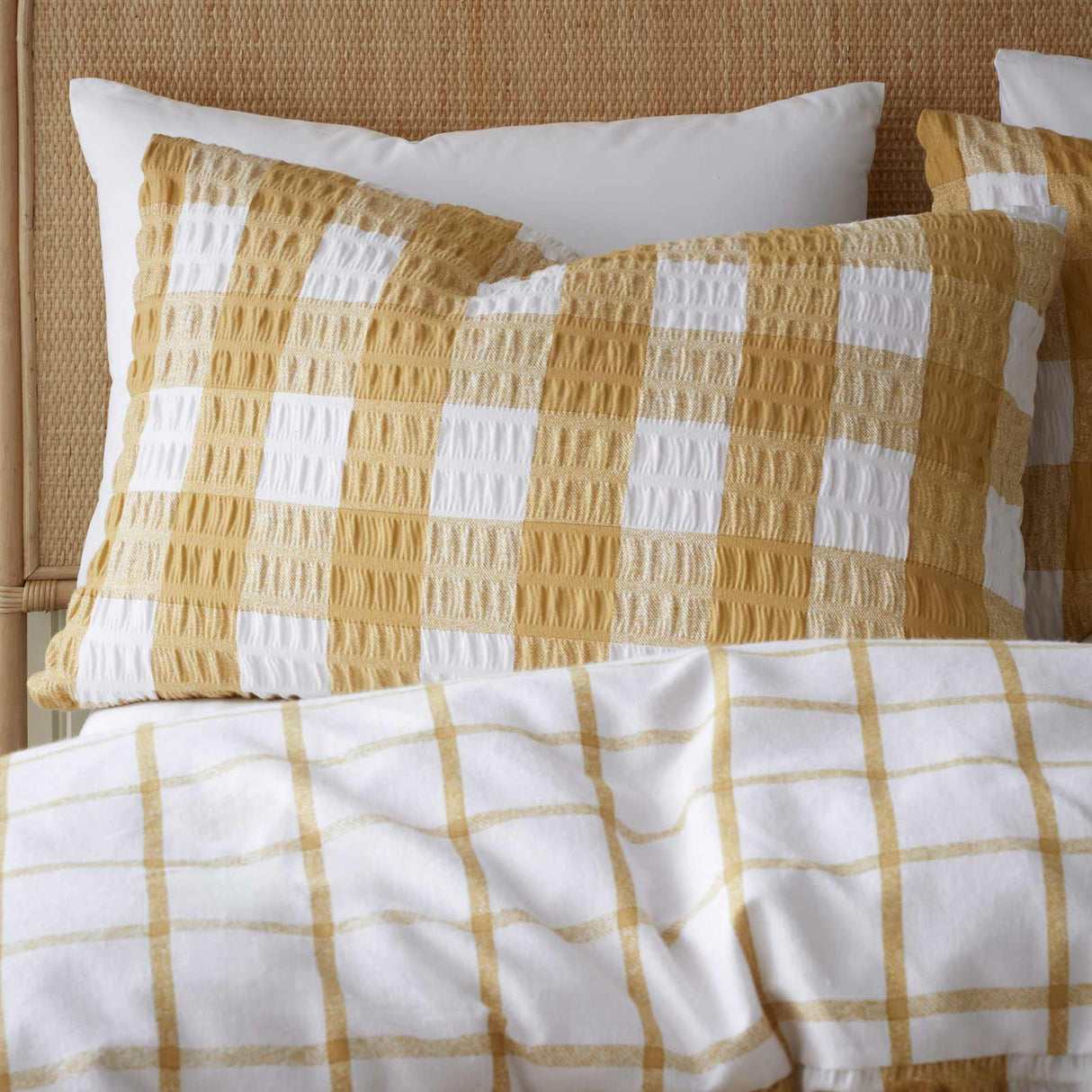 Brushed Seersucker Gingham Duvet Cover Set Caramel