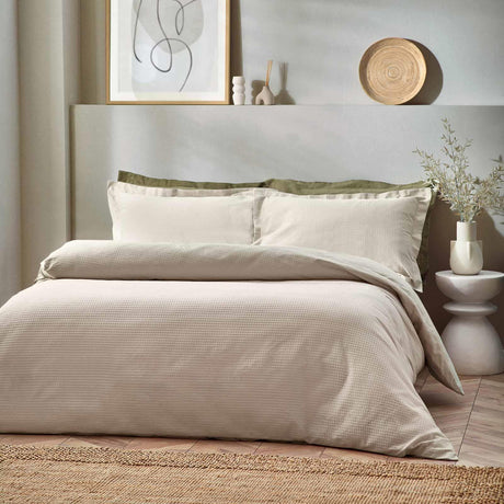 Waffle Textured Cotton Linen Duvet Cover Set