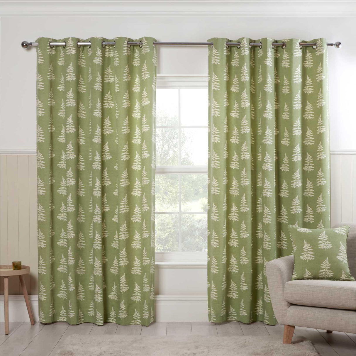 Esher Fern Eyelet Curtains Green