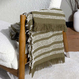 Jour Woven Fringed Throw Olive