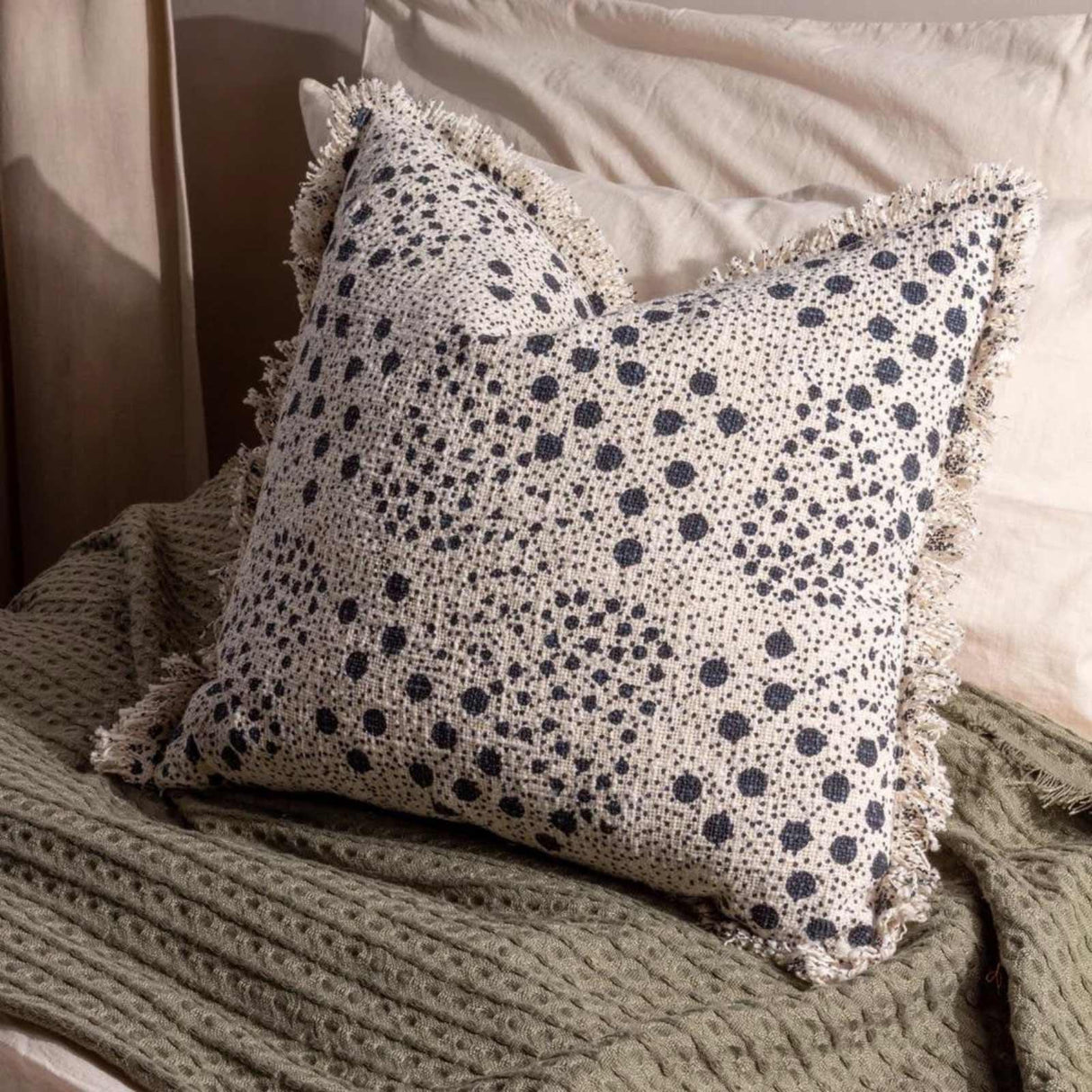 Hara Woven Fringed Cotton Cushion Cover 20" x 20" (50cm x 50cm)