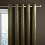 Kingsley Matt Velvet Eyelet Curtains Olive