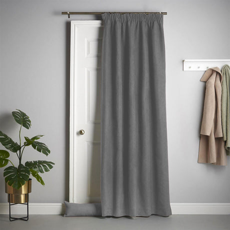 Velvet Chenille Tape Top Door Curtain Slate