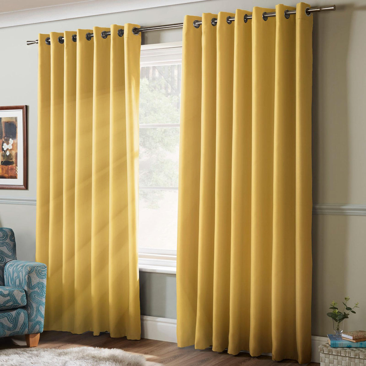 100% Blackout Eyelet Curtains Ochre