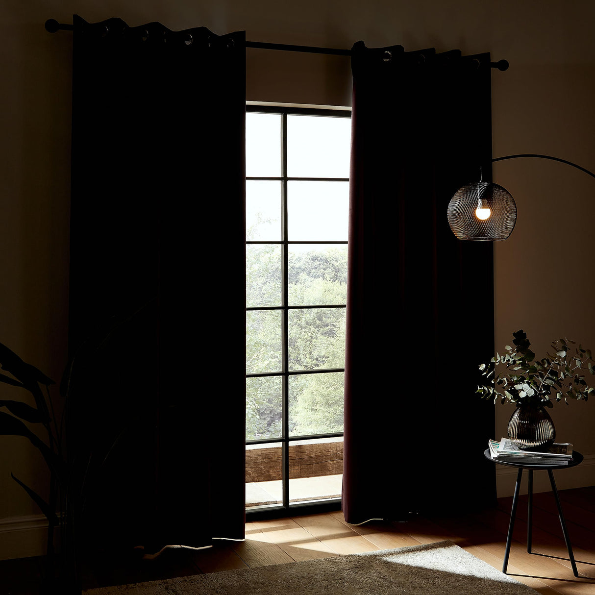 Catherine Lansfield Downstairs Faux Silk Blackout Thermal Insulating Eyelet Curtains Two Panels