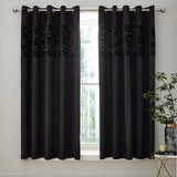 Lattice Cut Velvet Eyelet Curtains Black