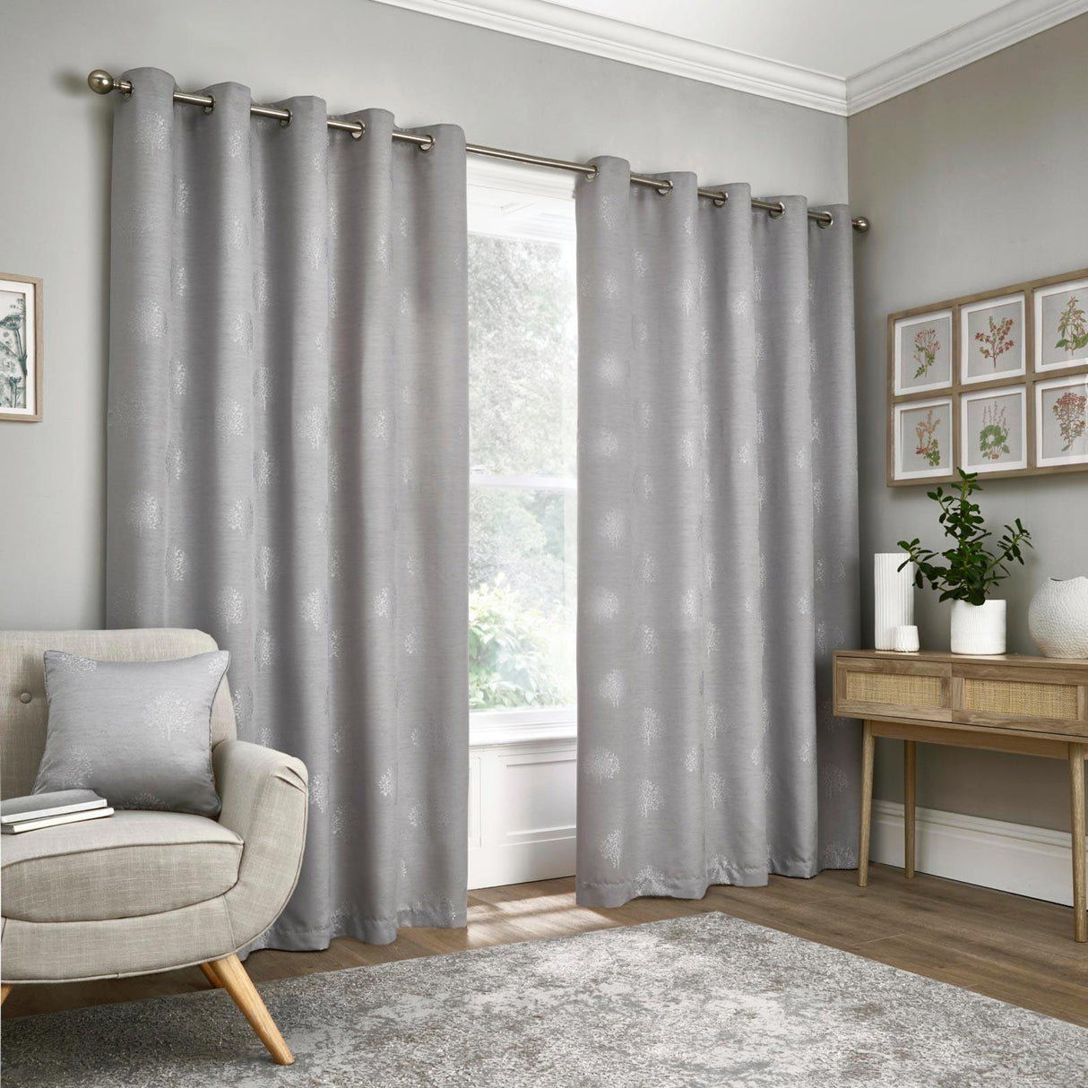 Harvest Jacquard Eyelet Curtains Silver