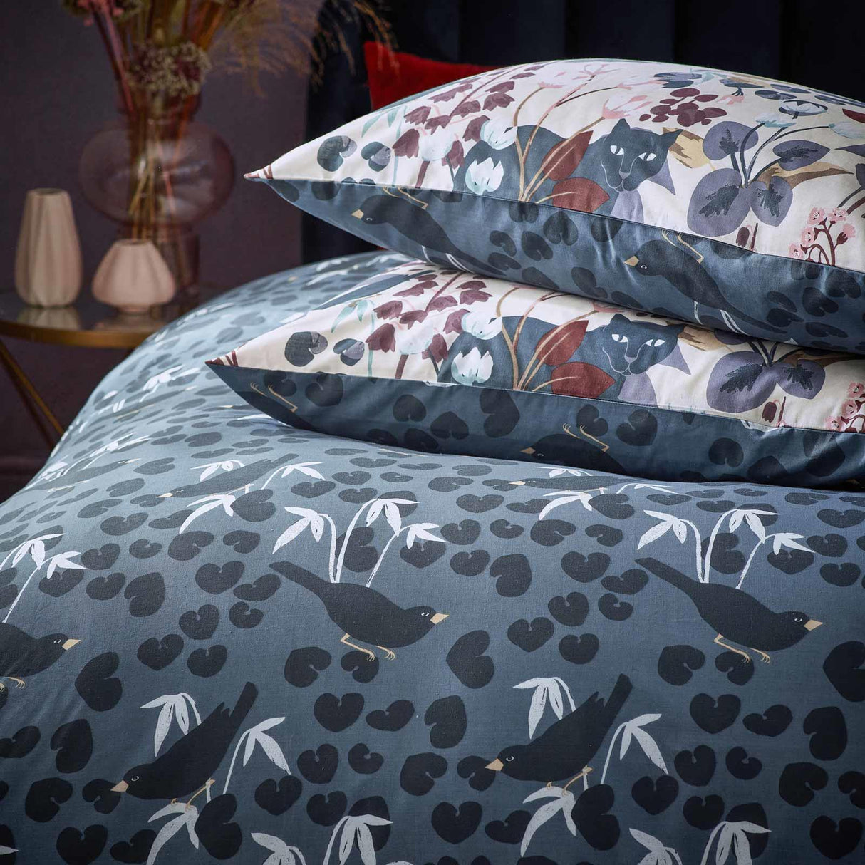 Midnight Panther Dusky Blue Duvet Cover Set