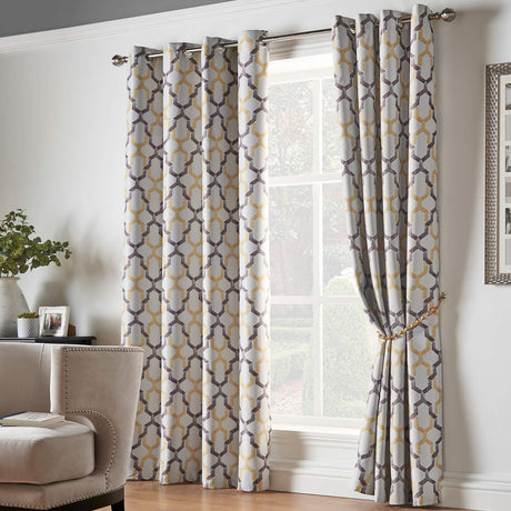 Blackout Curtains Georgia Trellis Ochre Blue Thermal Ring Eyelet Curtain Pairs