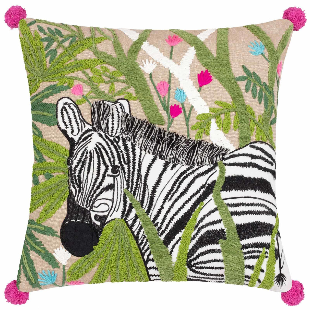 Zedra Embroidered Zebra Cushion Cover 20" x 20"