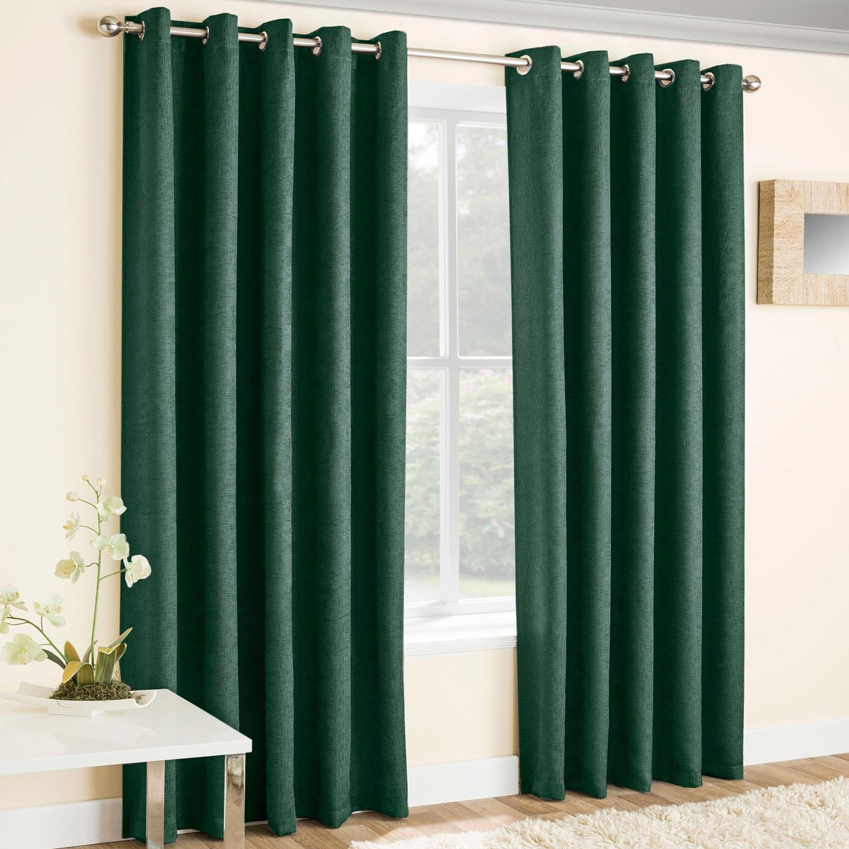 Vogue Thermal Eyelet Curtains Dark Green