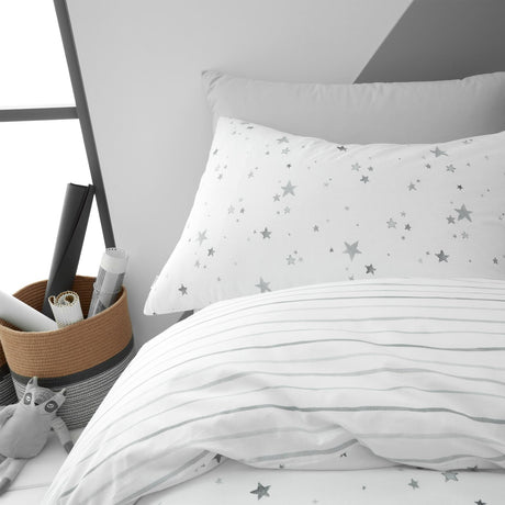 Stars 100% Cotton Reversible Grey Duvet Cover Set