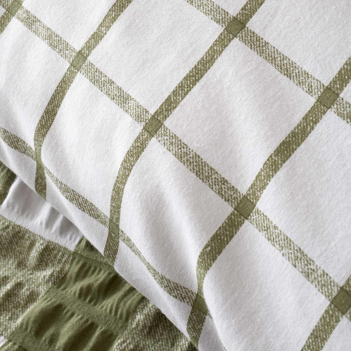 Brushed Seersucker Gingham Duvet Cover Set Olive