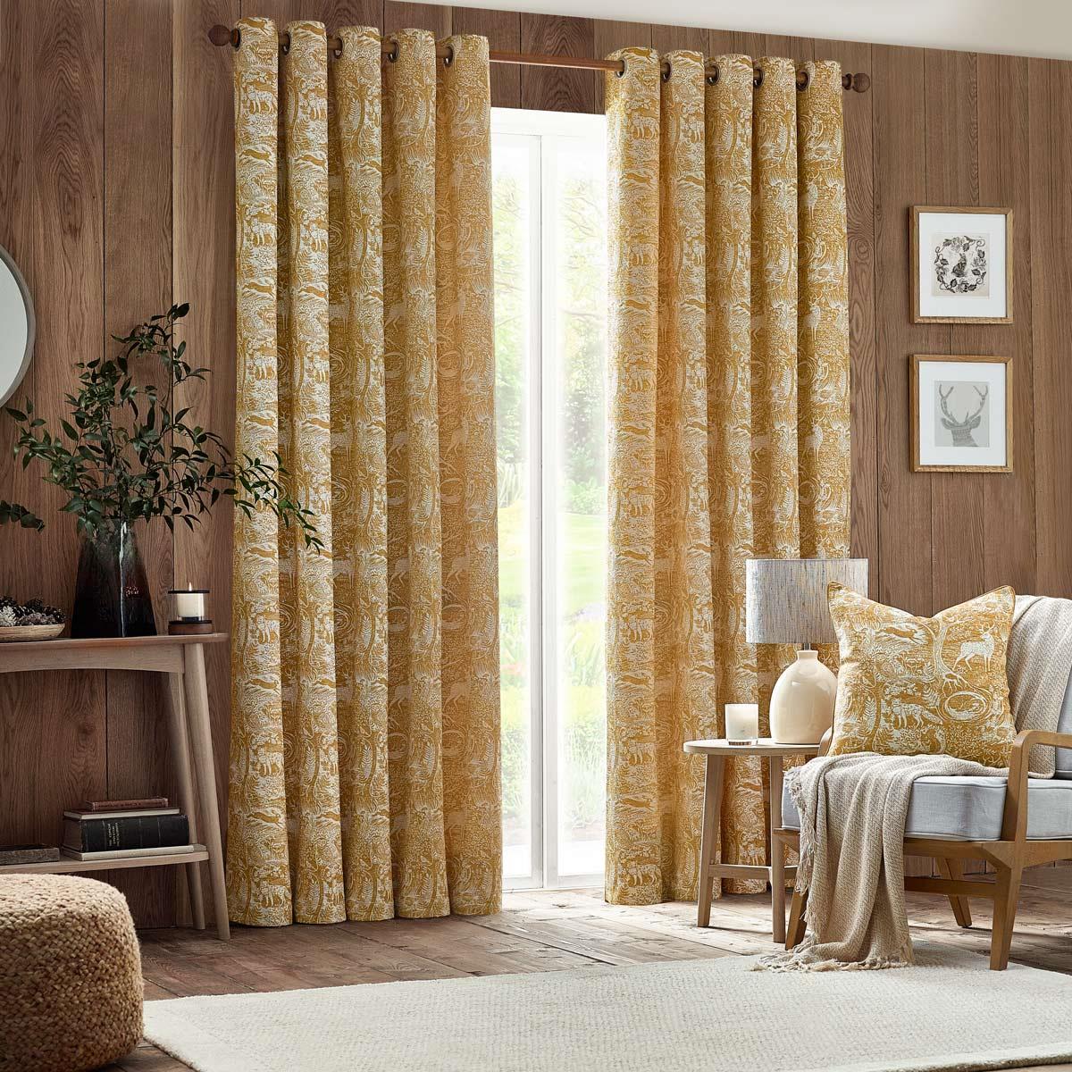 Winter Woods Chenille Eyelet Curtains Ochre