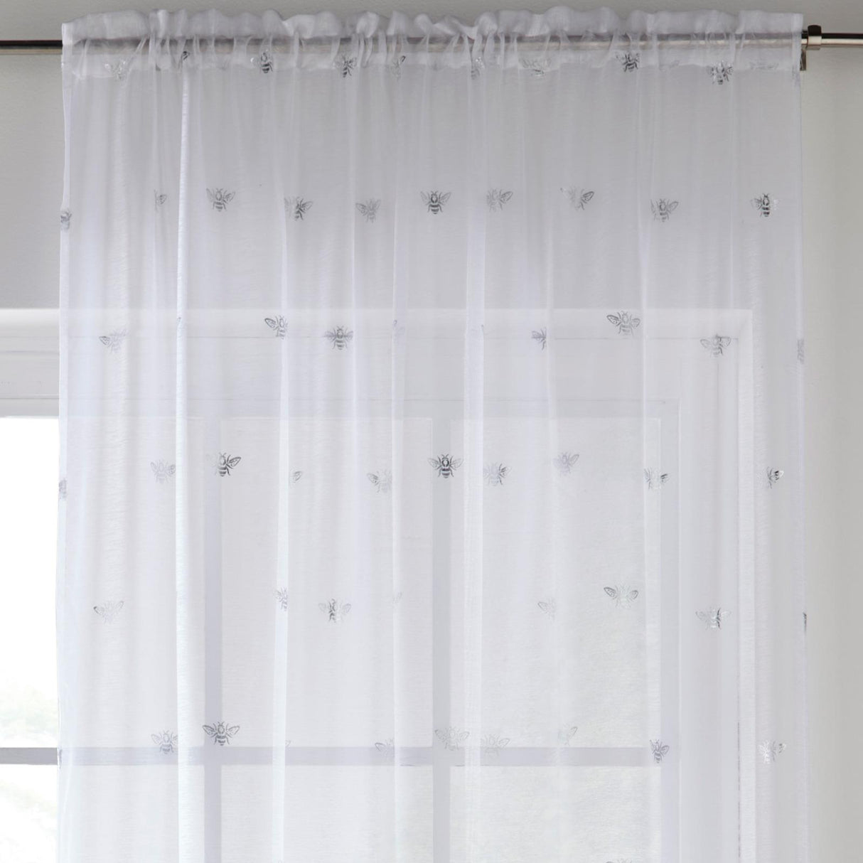 Bee Metallic Voile Panel White 55" x 48"