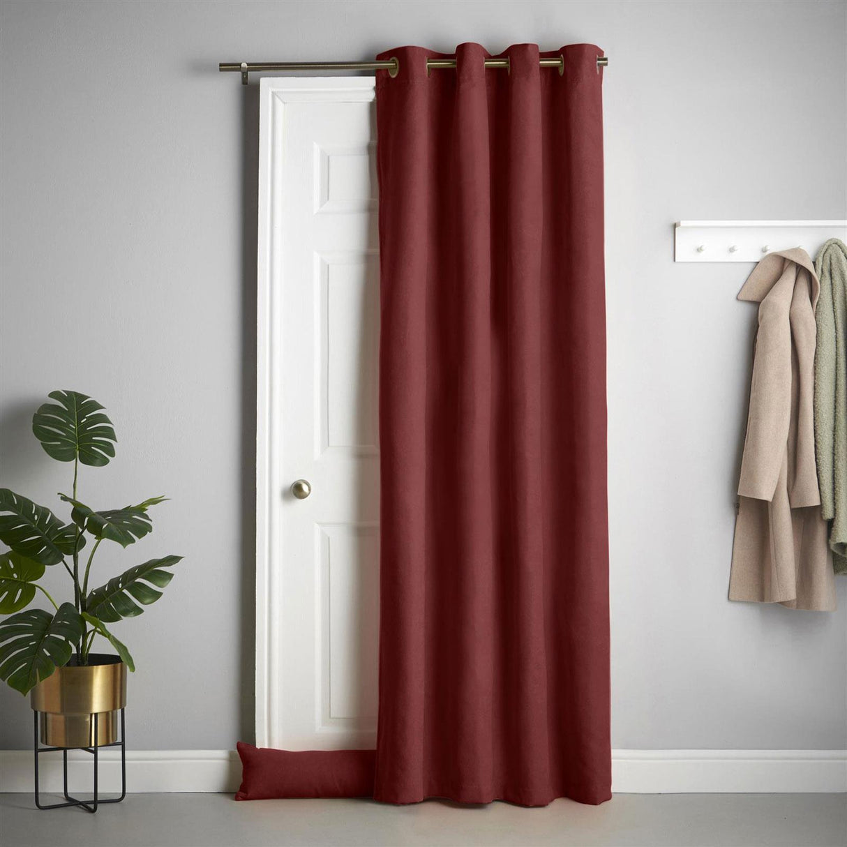 Velvet Chenille Eyelet Door Curtain Red