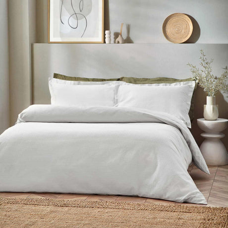 Waffle Textured Cotton White Duvet Cover Set