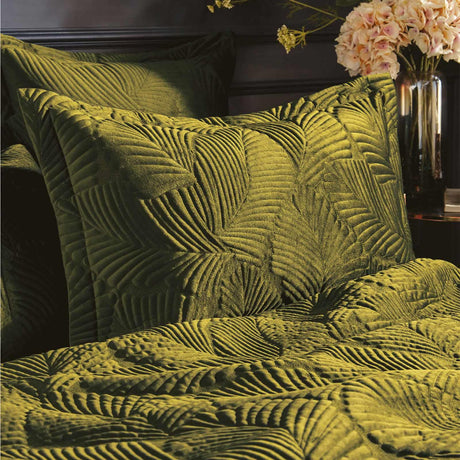 Palmeria Quilted Velvet Pillowcase Moss Pillowcases Paoletti   