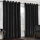 Thermal Blackout Eyelet Curtains Embossed Velvet Woven Black