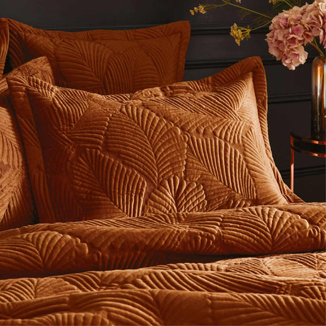 Palmeria Quilted Velvet Pillowcase Rust Pillowcases Paoletti   