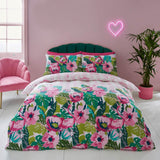 Tropical Flamingo Stripe Reversible Pink Duvet Cover Set