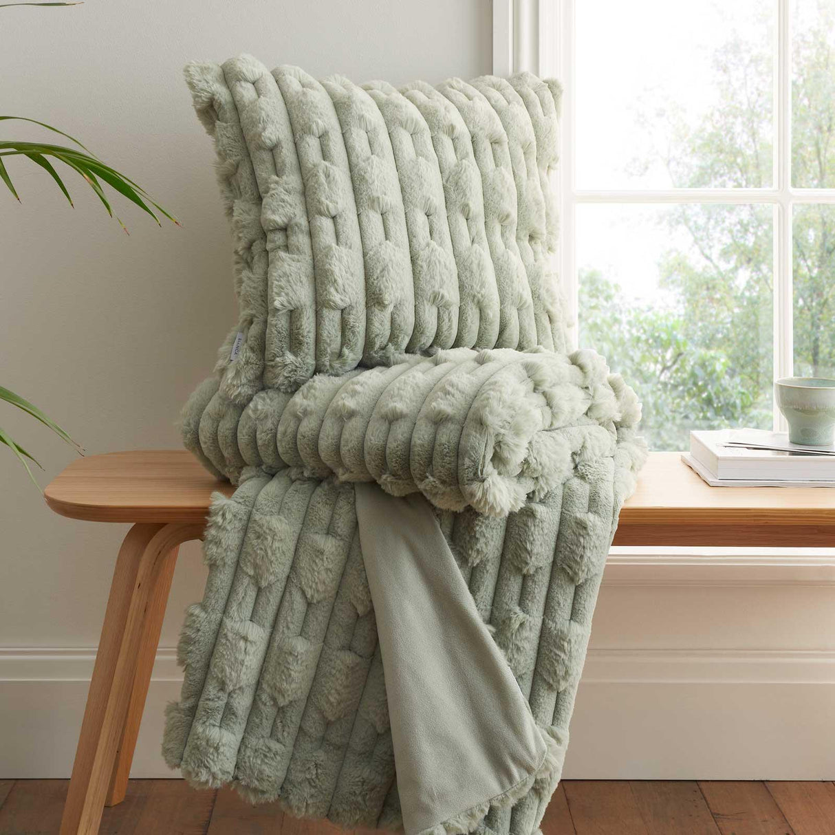 Carved Faux Fur Throw Sage