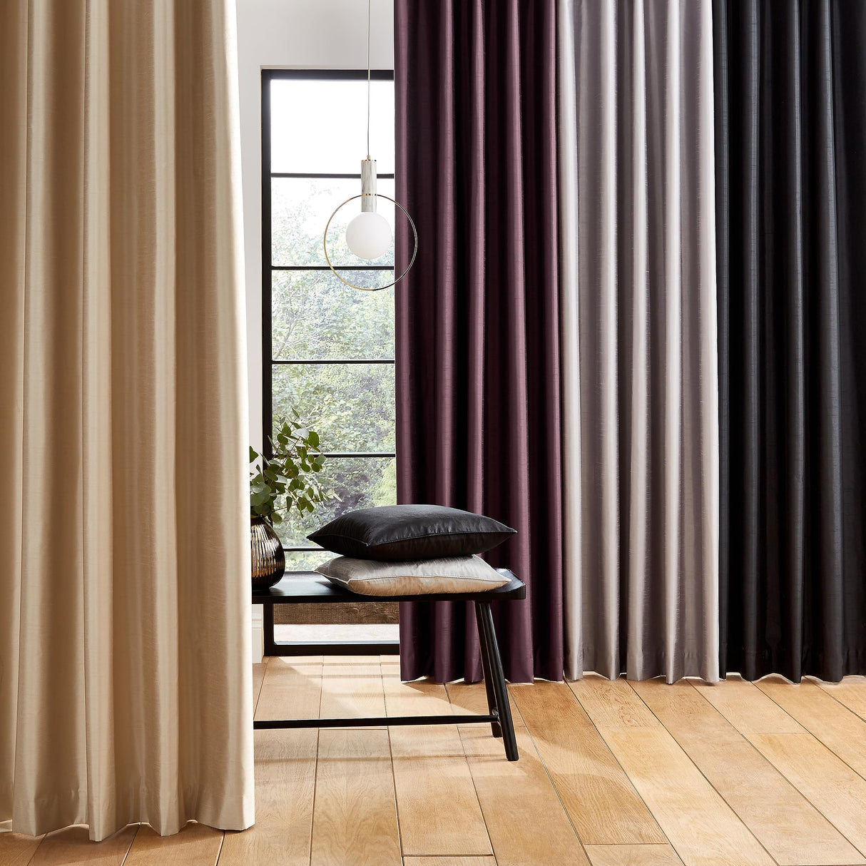 Catherine Lansfield Downstairs Faux Silk Blackout Thermal Insulating Eyelet Curtains Two Panels