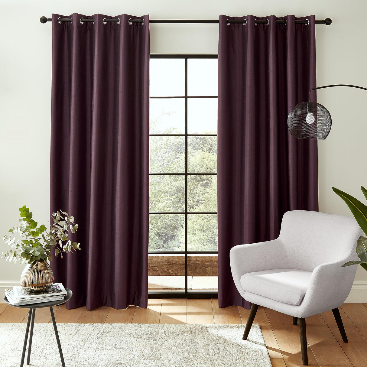 Catherine Lansfield Downstairs Faux Silk Blackout Thermal Insulating Eyelet Curtains Two Panels