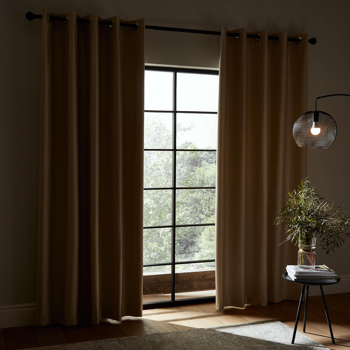 Catherine Lansfield Downstairs Faux Silk Blackout Thermal Insulating Eyelet Curtains Two Panels