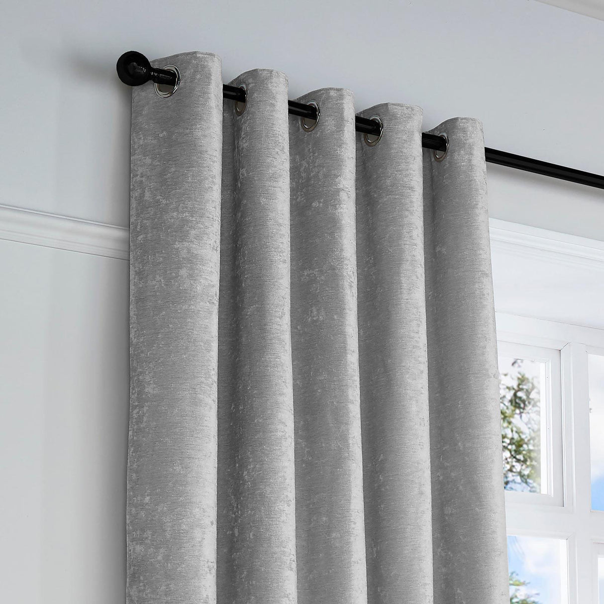 Textured Chenille Lined Eyelet Curtains