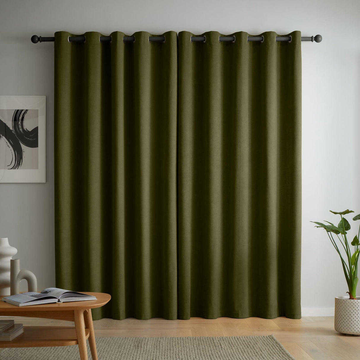 Wilson Velvet Blackout Thermal Eyelet Curtains Olive