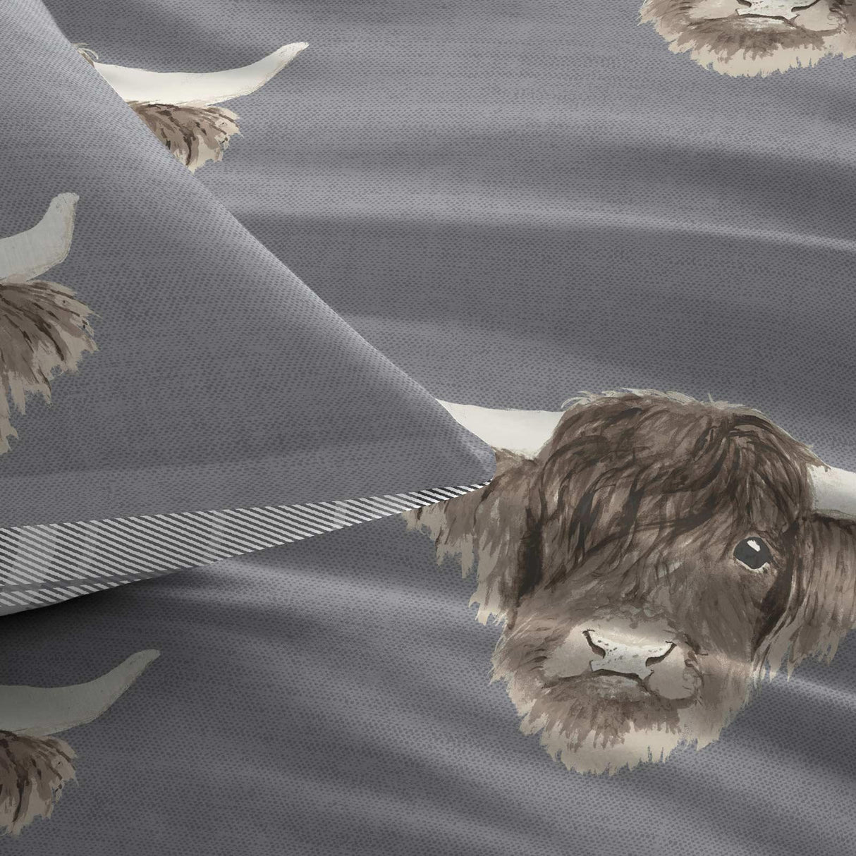 Highland Cow Duvet Cover Set Grey