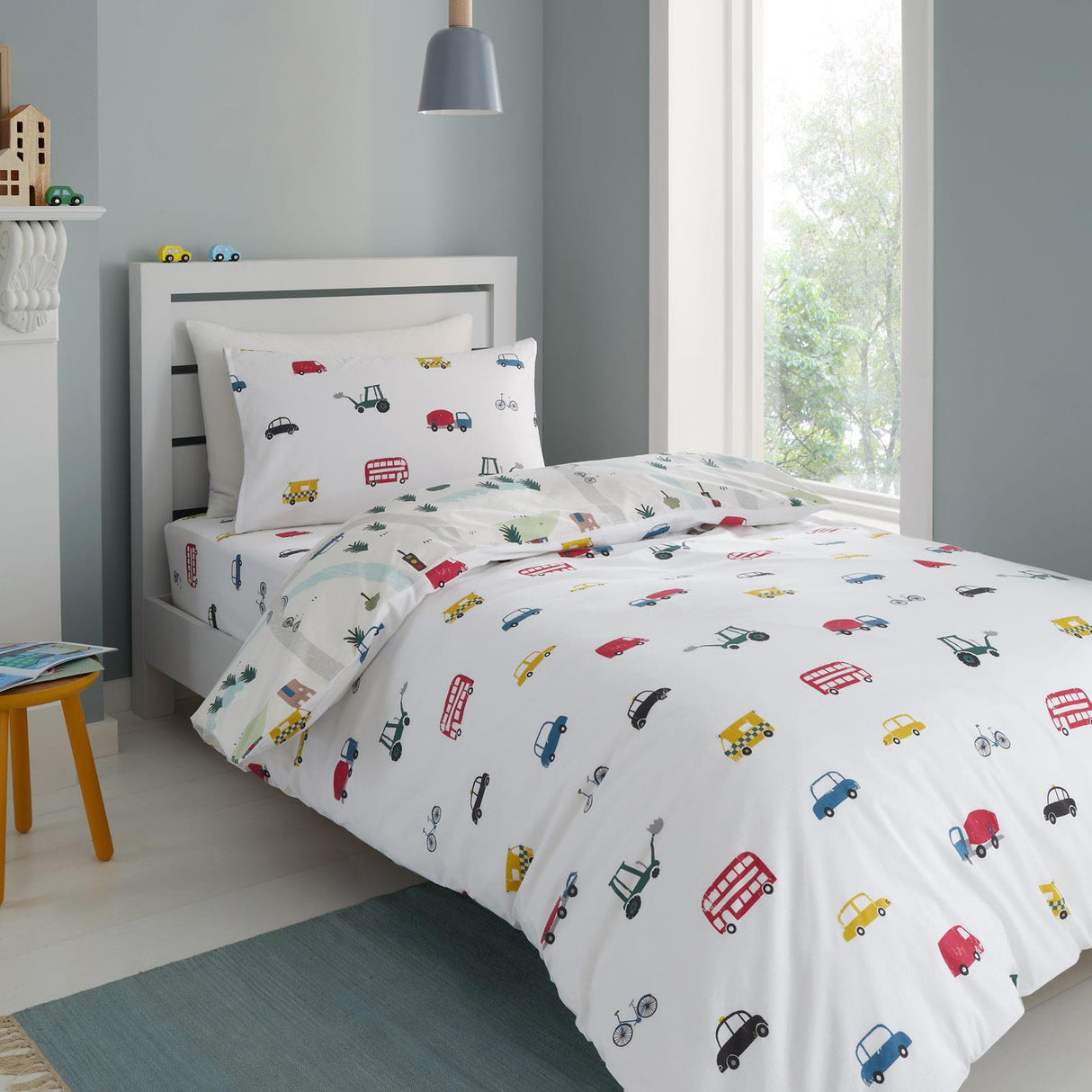 Transport 100% Cotton Reversible Duvet Cover Set