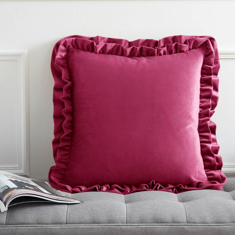 Catherine Lansfield So Soft Velvet Double Frill Hot Pink Cushion Cover 43cm x 43cm (17"x17")