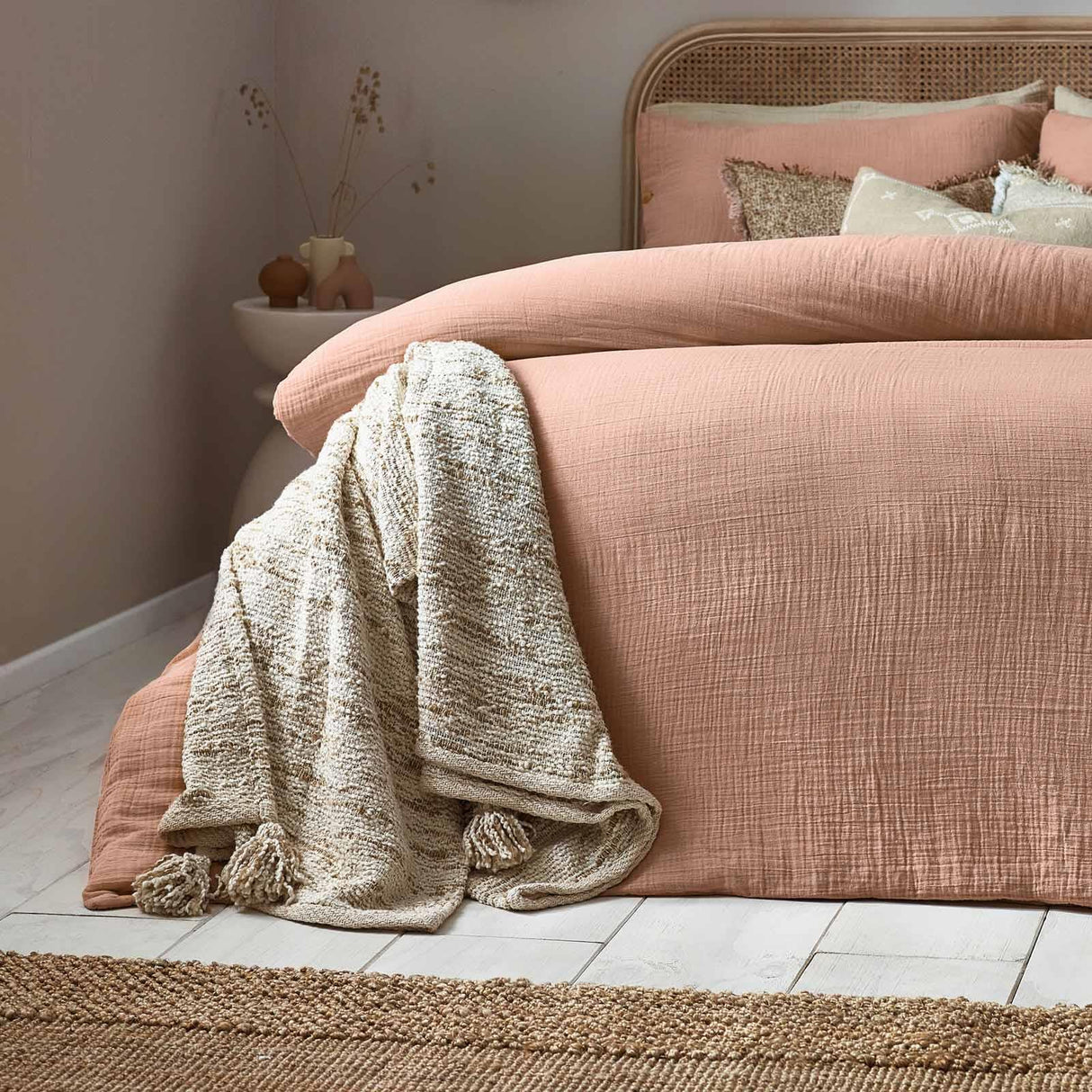 Lark Cotton Muslin Pink Clay Duvet Cover Set