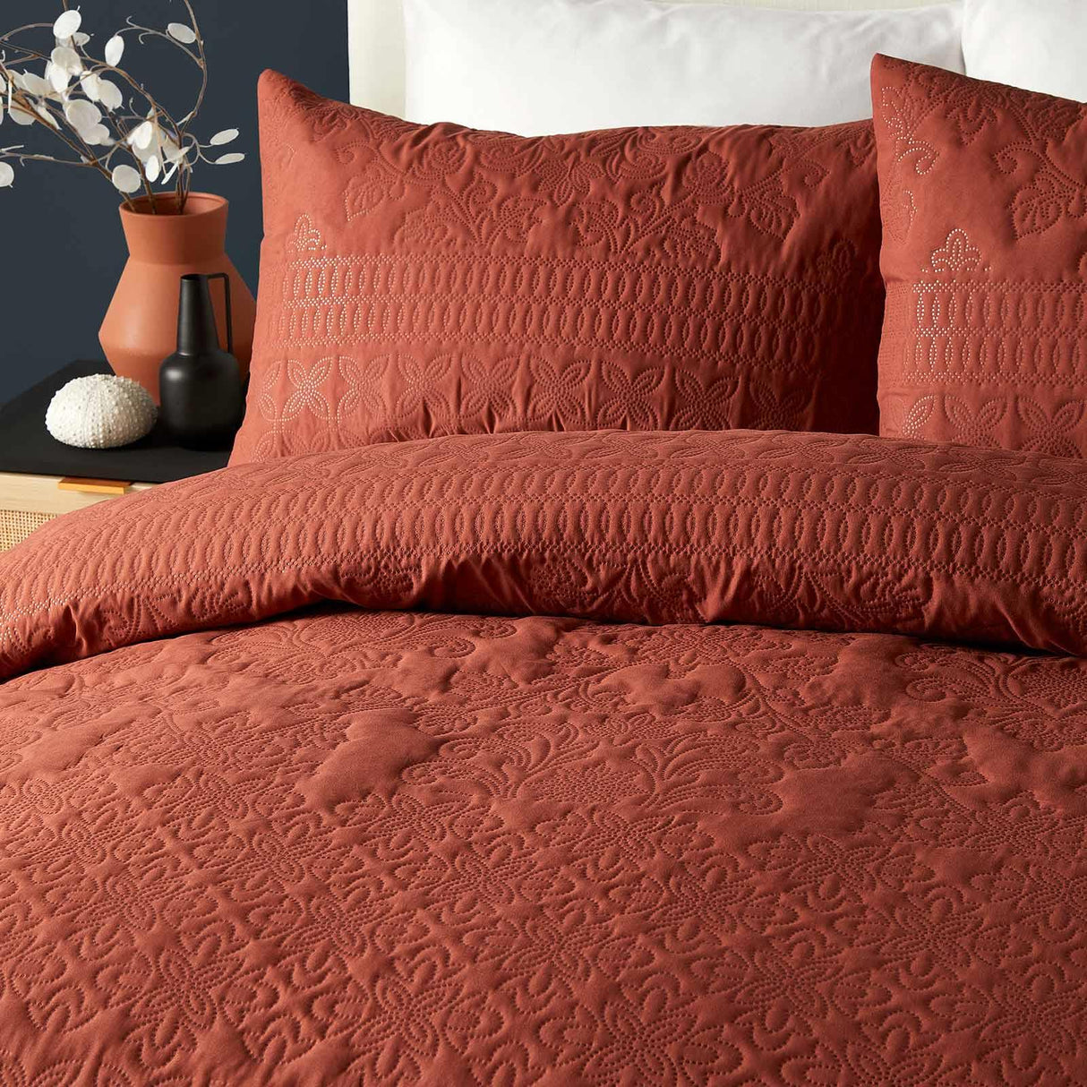 Avery Stripe Duvet Cover Set Terracotta