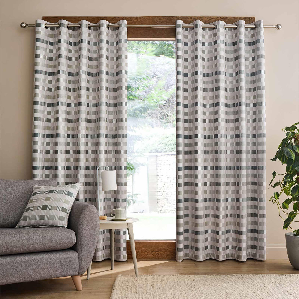 Wilson Check Blackout Eyelet Curtains Green