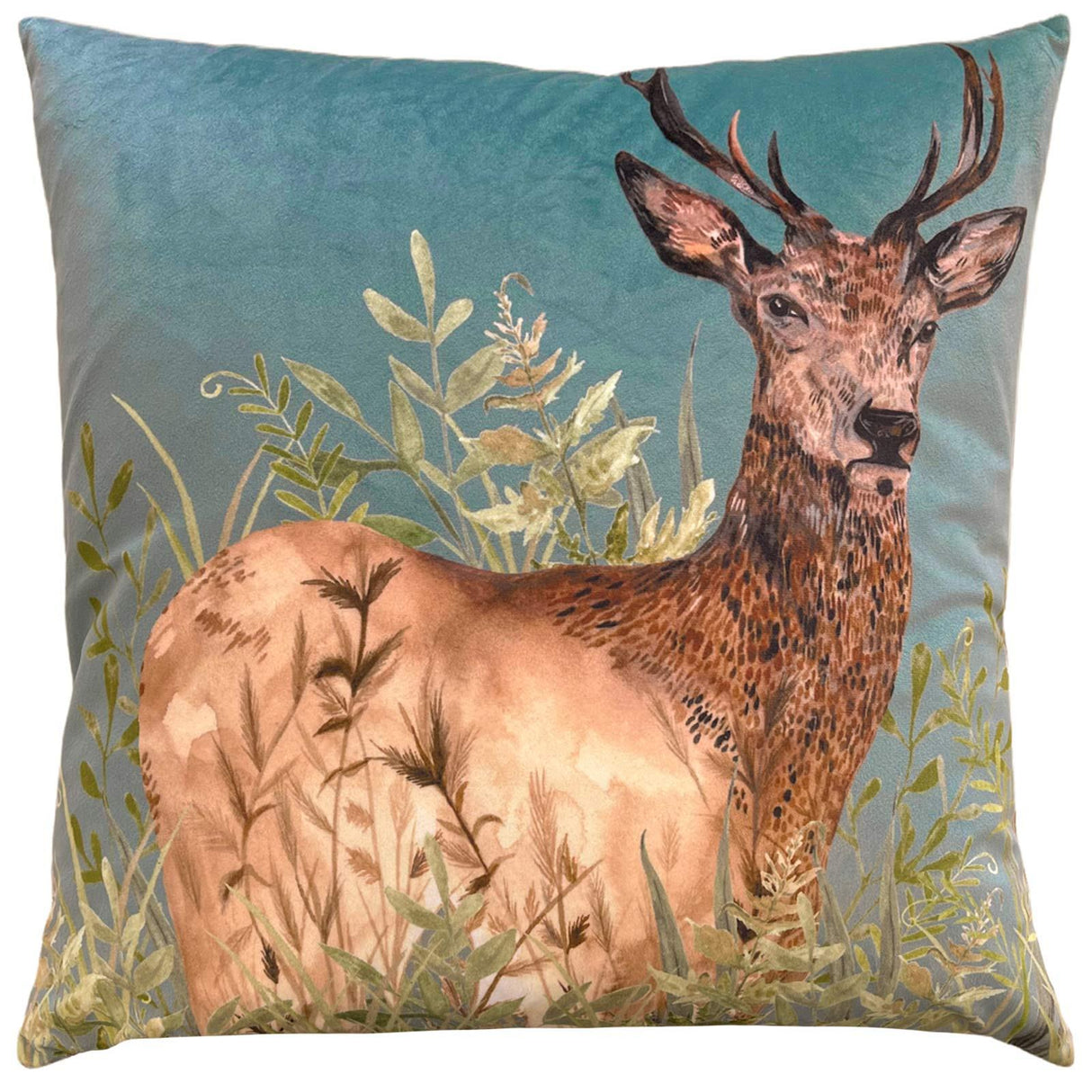 Willow Stag Cyan Velvet Cushion Cover 17" x 17"