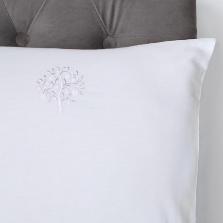 Embroidered Trees 100% Cotton White Duvet Cover Set