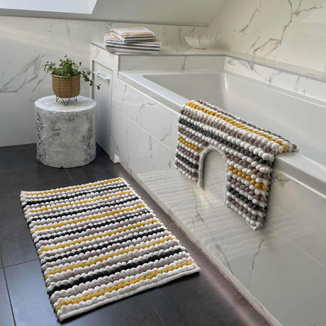 Merlin Stripe Chunky Bobble Bath Mat Mustard