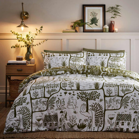 Frida Abstract Reversible Moss Duvet Cover Set