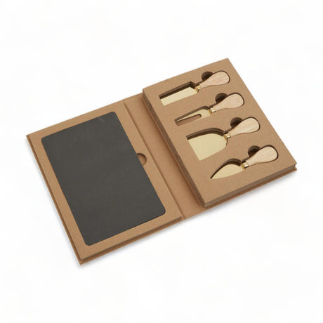 Set of 4 Gold Cheese Knives + Slate Tray