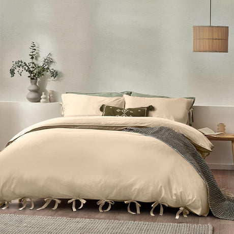 Mallow Bow Tie Linen Duvet Cover Set