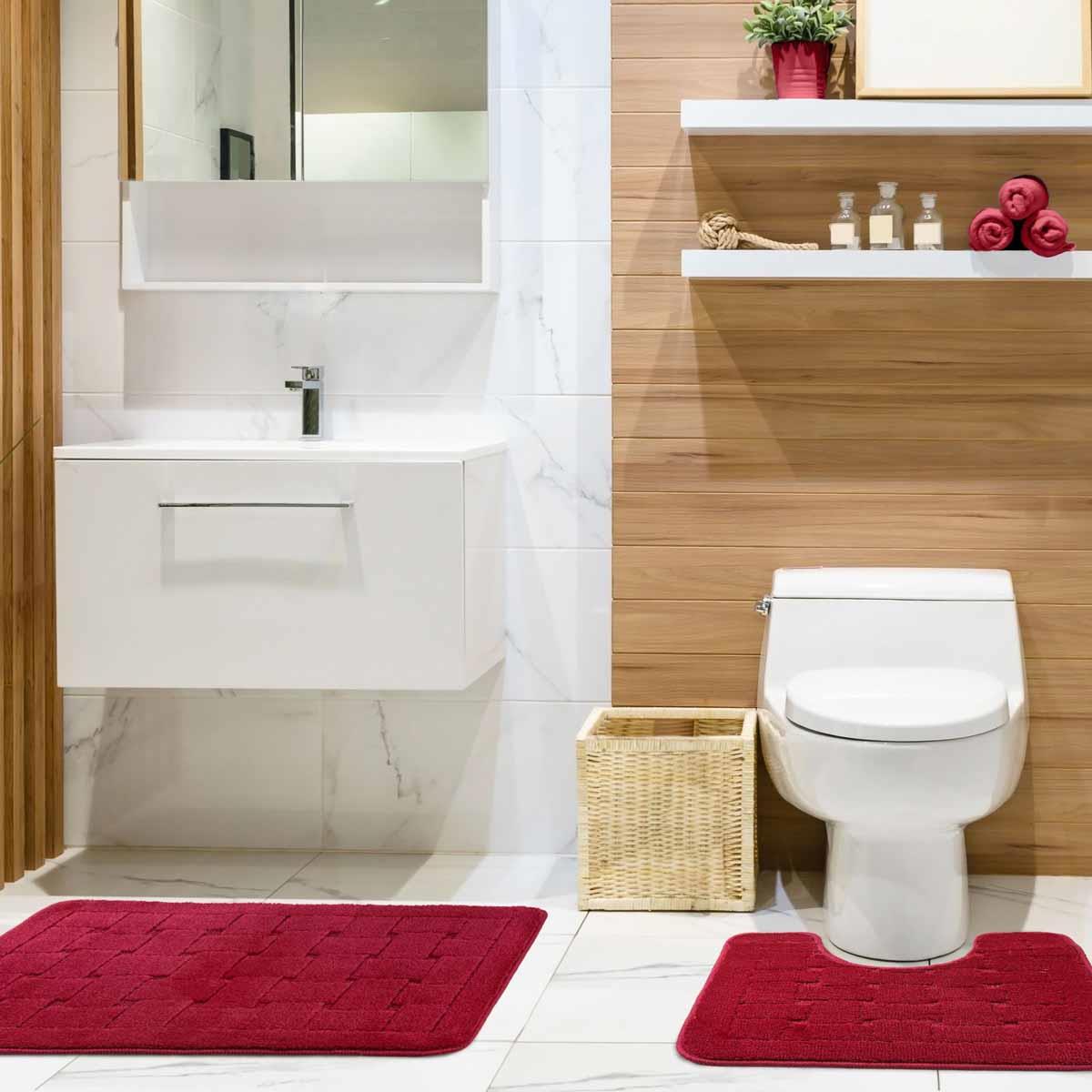 Orkney Bathroom Set Bordeaux Red Mat 45x75cm/ Pedestal 45x45cm