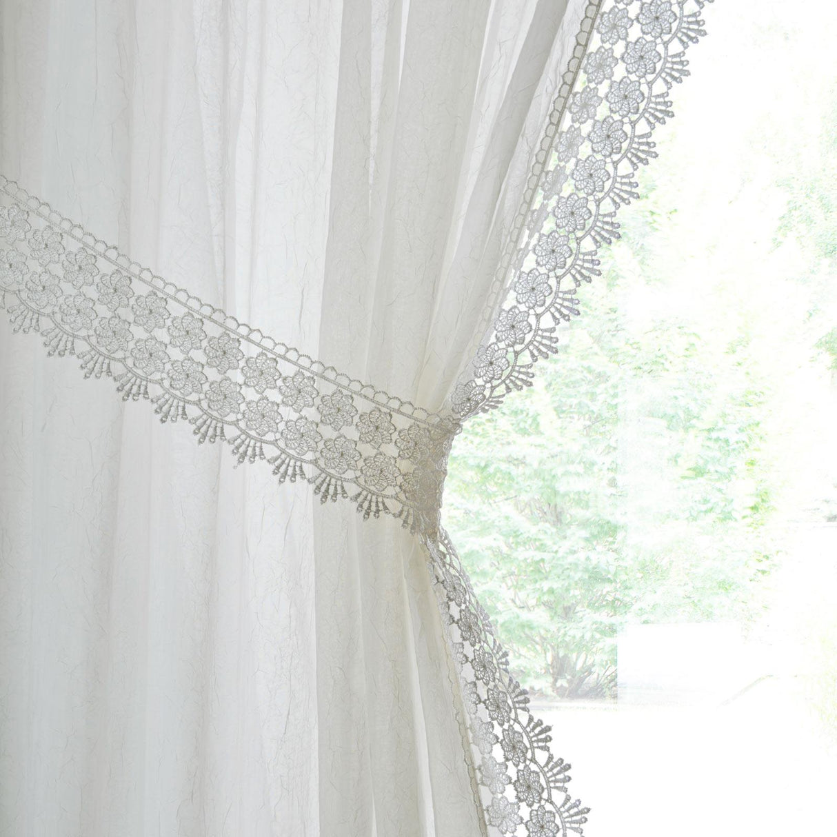 Windsor Macrame Voile Curtain Panel Cream